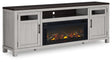 Darborn - Gray / Brown - 88" TV Stand With Electric Infrared Fireplace Insert by Signature Design by Ashley® | Bel Furniture