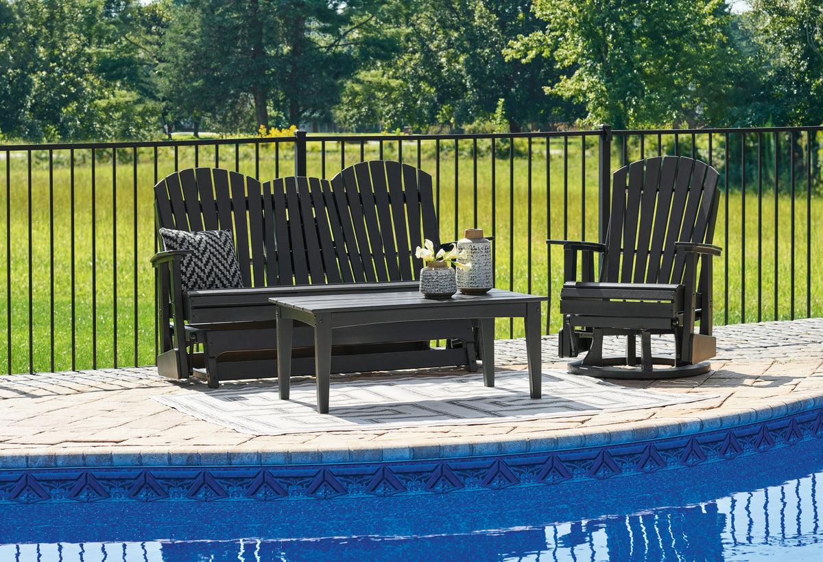 Hyland Wave - Outdoor Set Black 3 Pc. Loveseat, Swivel Chair, Cocktail Table by Signature Design by Ashley® | Bel Furniture