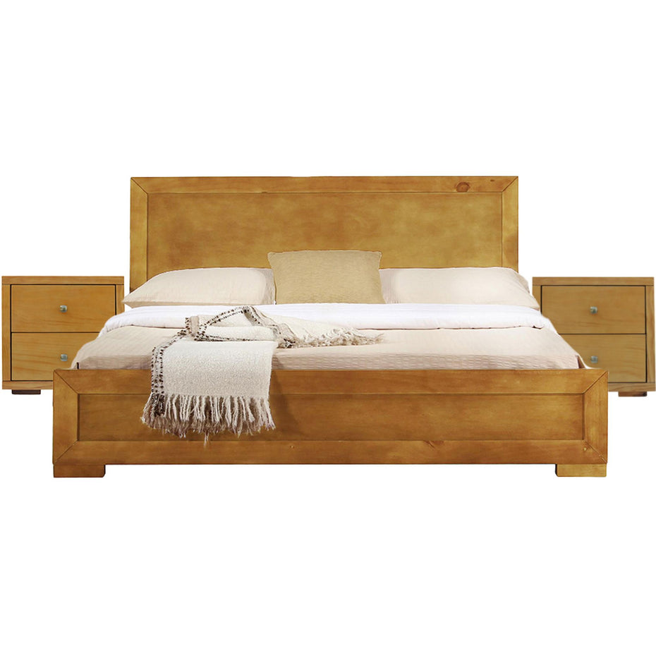 Moma Platform Queen Bed With Two Nightstands - Oak Wood