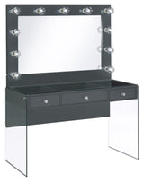 Afshan - 3-Drawer Vanity Set With Lighting - Gray High Gloss by CoasterEssence | Bel Furniture