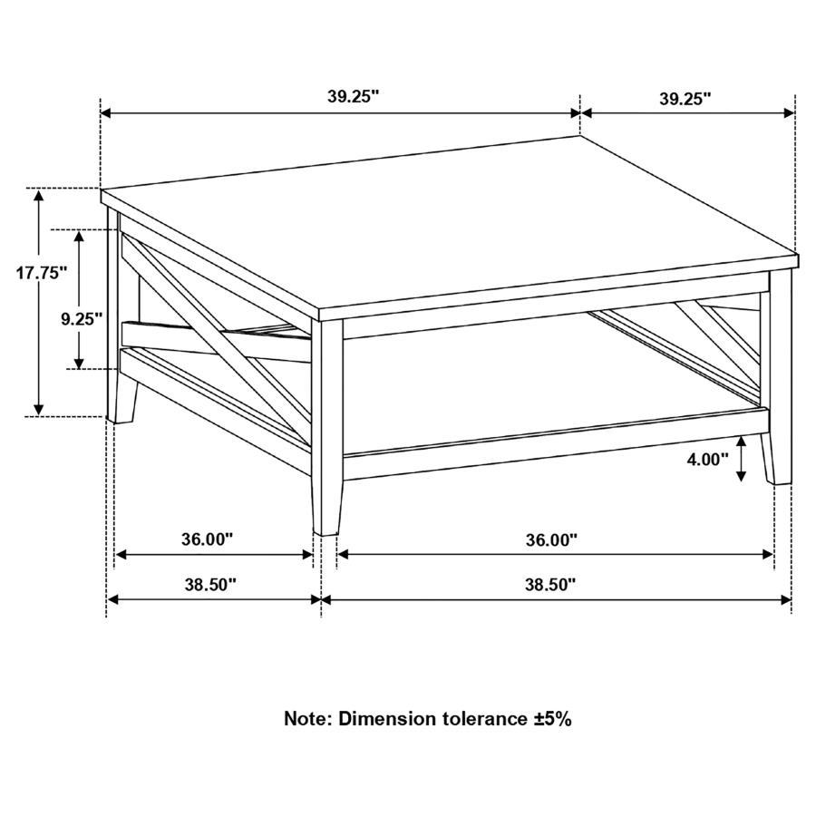 Hollis - Square Wood Coffee Table With Shelf - Brown And White