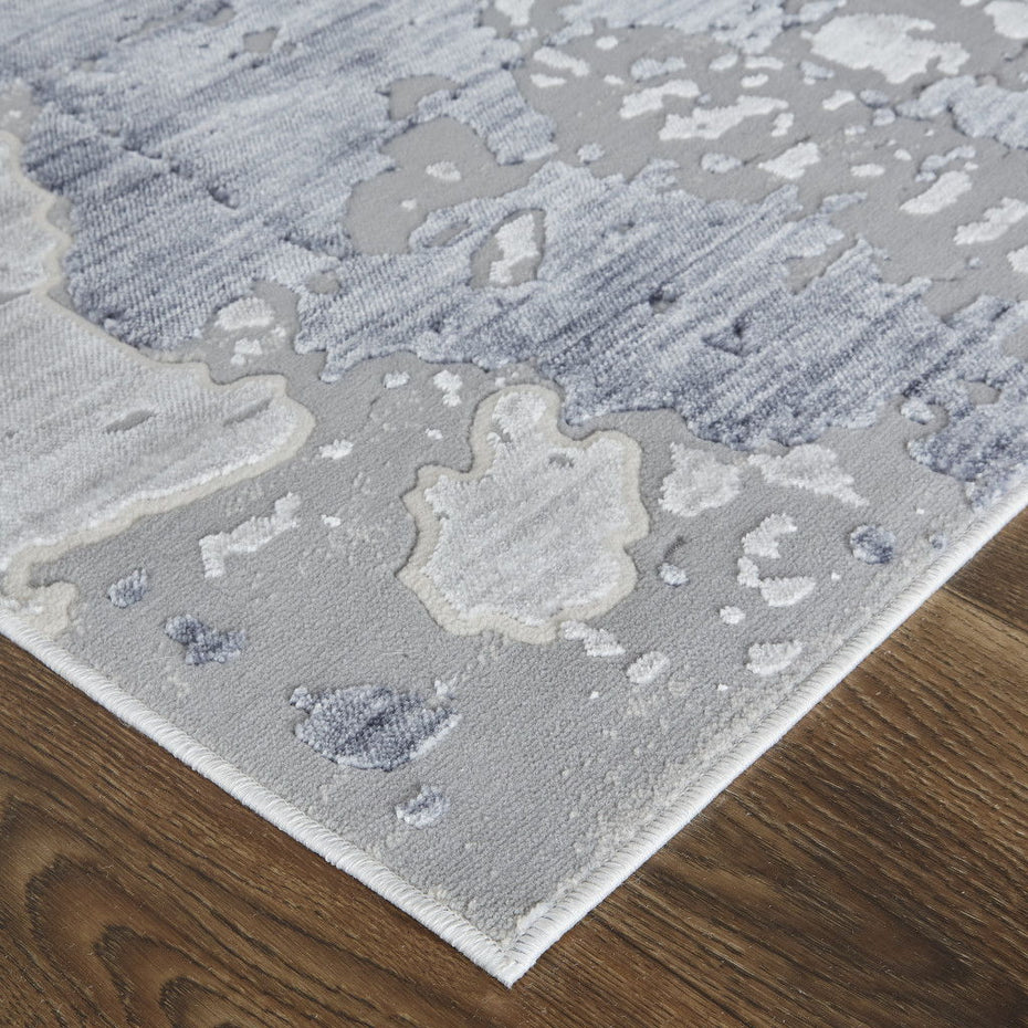 Abstract Power Loom Distressed Area Rug - Ivory And Blue - 4' X 6'