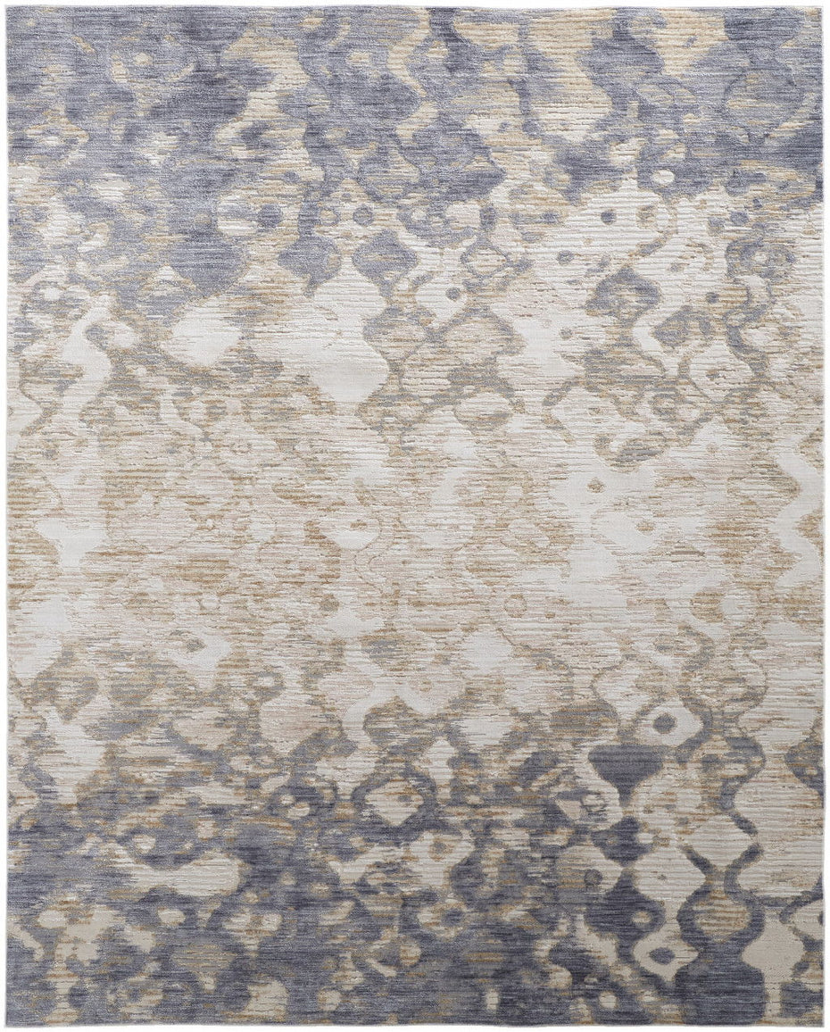 Abstract Power Loom Distressed Area Rug - Tan Ivory And Blue - 2' X 3'