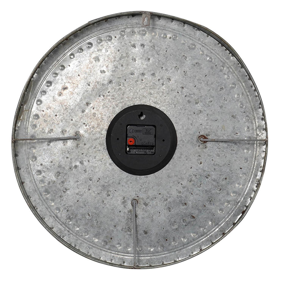Vintage Round Wall Clock - Galvanized Metal