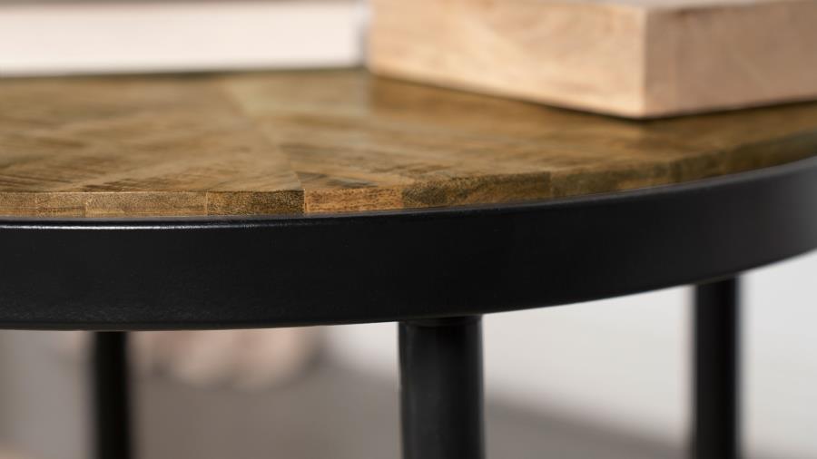 Hayden - Round Wood Top Side Table - Natural Mango And Black