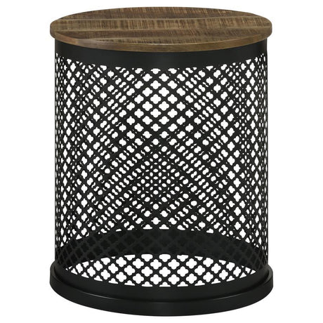 Aurora - Round Drum Base Accent Side Table - Natural And Black by CoasterEssence | Bel Furniture