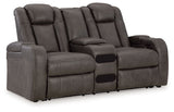Fyne-dyme - Power Reclining Loveseat With Console/Adj Hdrst Dark Gray by Signature Design by Ashley® | Bel Furniture