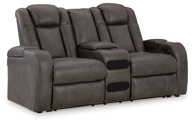 Fyne-dyme - Power Reclining Loveseat With Console/Adj Hdrst Dark Gray by Signature Design by Ashley® | Bel Furniture