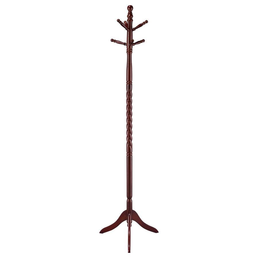 Riona - 6 Hook Freestanding Wood Coat Rack Hat Hanger - Merlot by CoasterEveryday | Bel Furniture