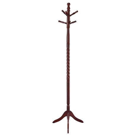 Riona - 6 Hook Freestanding Wood Coat Rack Hat Hanger - Merlot by CoasterEveryday | Bel Furniture