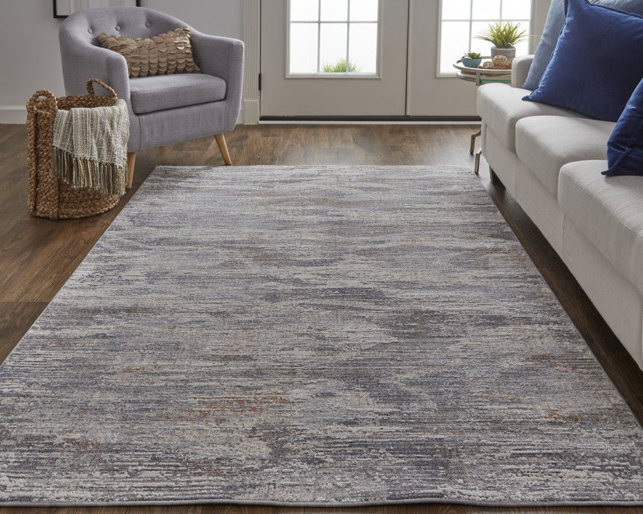 Abstract Power Loom Distressed Area Rug - Taupe Tan And Orange - 12' X 15'