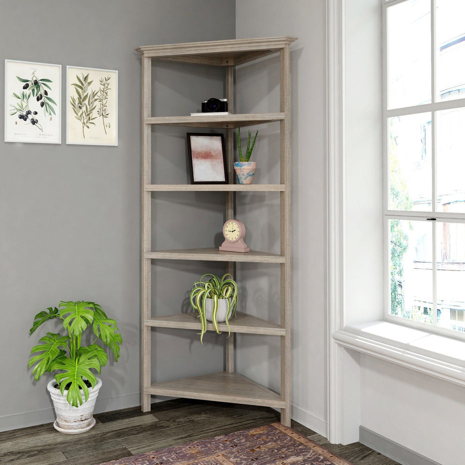 5 Tier Corner Bookcase - Gray