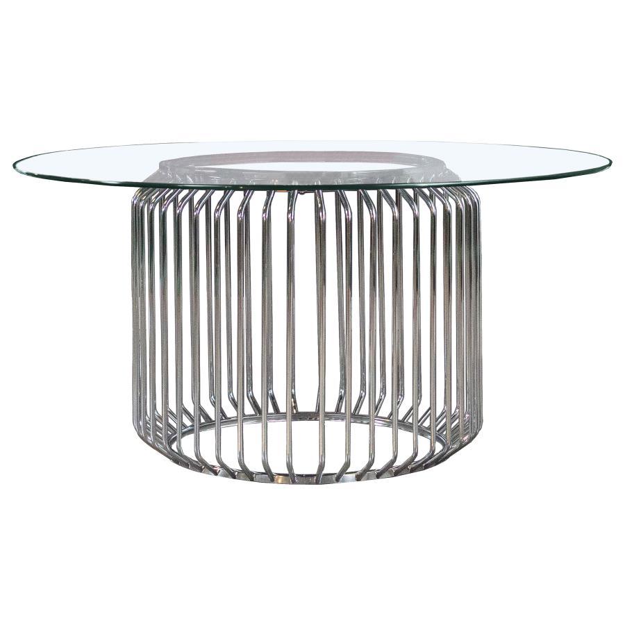 Veena - Round Glass Top Metal Dining Table - Chrome by Coaster Fine Furniture | Bel Furniture
