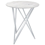 Bexter - Round Faux Marble Bistro Bar Table - Chrome by CoasterEveryday | Bel Furniture