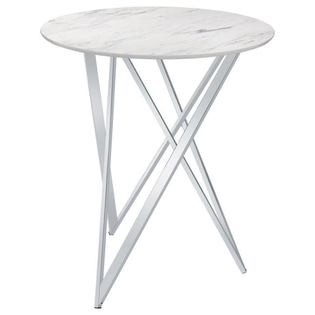 Bexter - Round Faux Marble Bistro Bar Table - Chrome by CoasterEveryday | Bel Furniture
