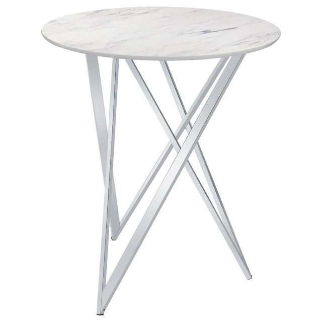 Bexter - Round Faux Marble Bistro Bar Table - Chrome by CoasterEveryday | Bel Furniture