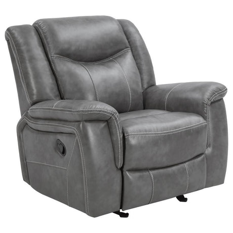 Conrad - Upholstered Padded Arm Glider Recliner - Gray by CoasterEveryday | Bel Furniture