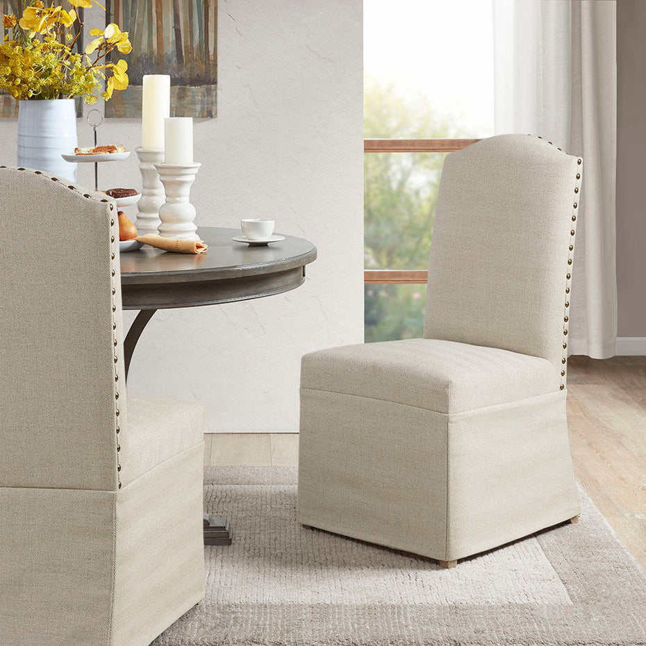Foster - High Back Dining Chairs With Skirts (Set of 2) - Beige