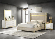 Lucia - Bedroom Set With Upholstered Wingback Panel Bed Beige 4 Pc. Bed, Dresser, Mirror, Nightstand King by Coaster Fine Furniture | Bel Furniture