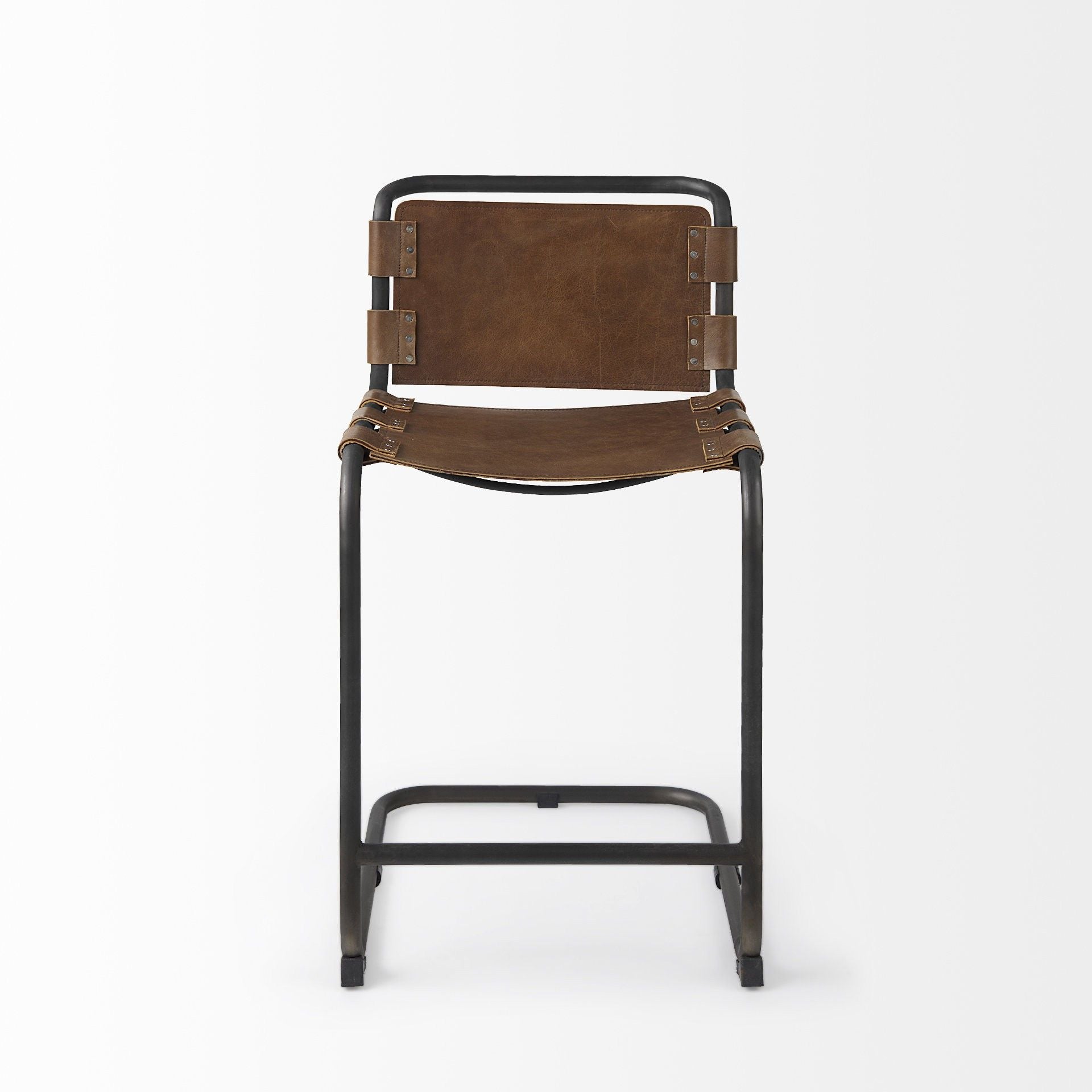 Leather Iron Framed Counter Stool - Light Brown