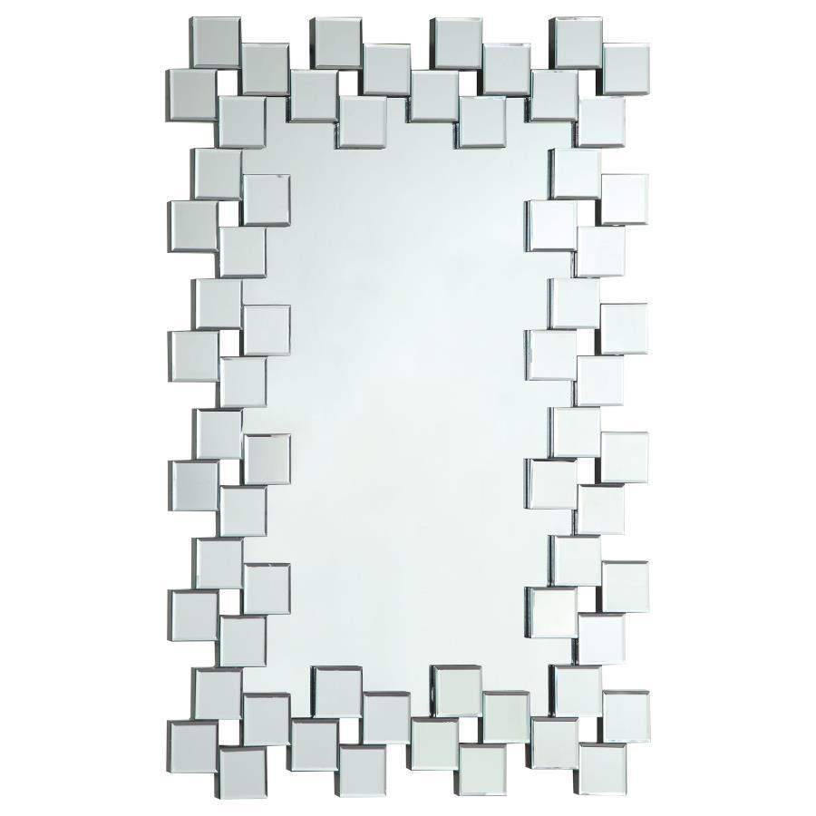 Pamela - Frameless Wall Mirror With Staggered Tiles - Silver