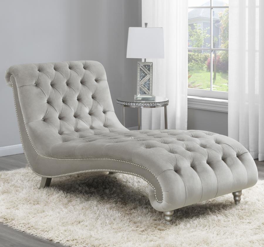 Lydia - Tufted Cushion Chaise With Nailhead Trim - Gray