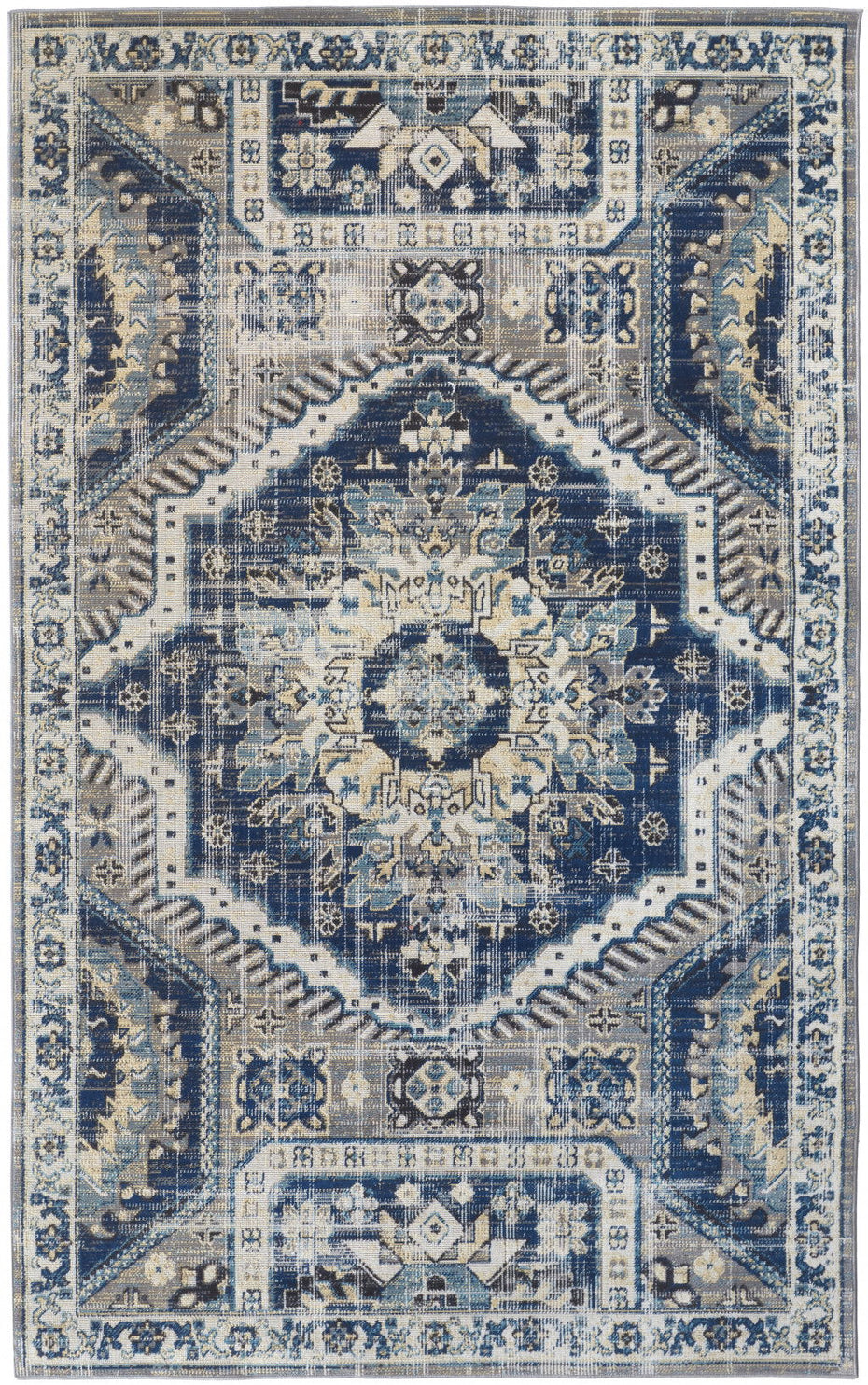 Abstract Distressed Stain Resistant Power Loom Area Rug - Blue And Ivory - 2' X 3'