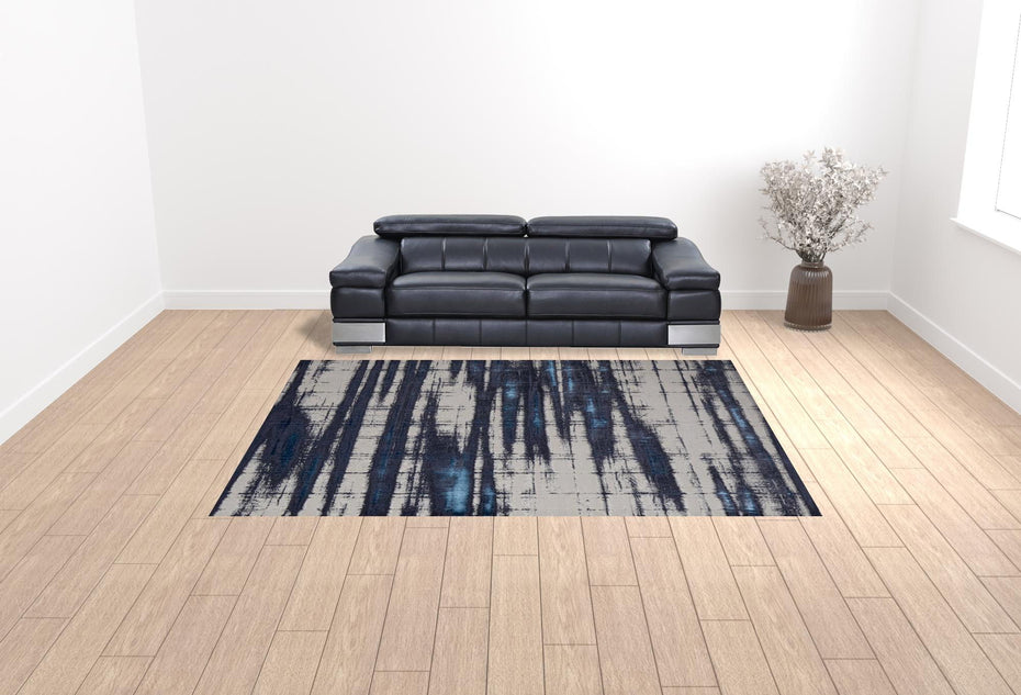 Abstract Power Loom Distressed Area Rug - Ivory Blue And Gray - 9' X 12'