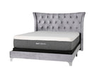 Grey Velvet Wingback Upholstered Bed with Crystal Tufting