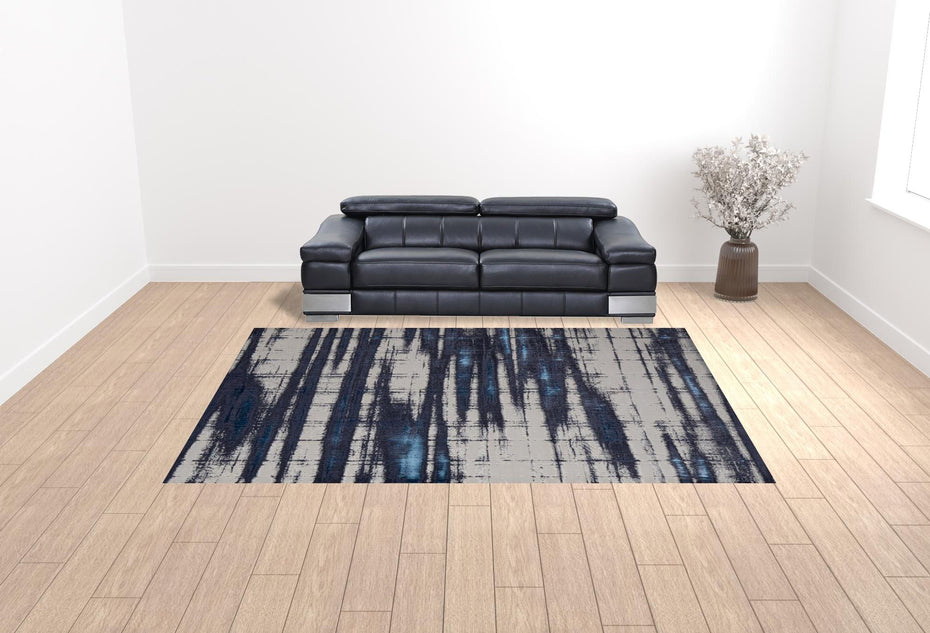 Abstract Power Loom Distressed Area Rug - Ivory Blue And Gray - 10' X 13'