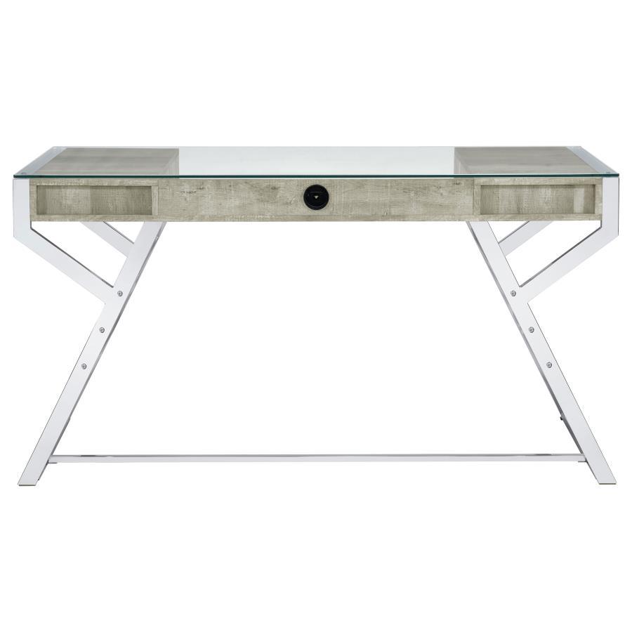 Emelle - Glass Top Writing Desk - Gray Driftwood