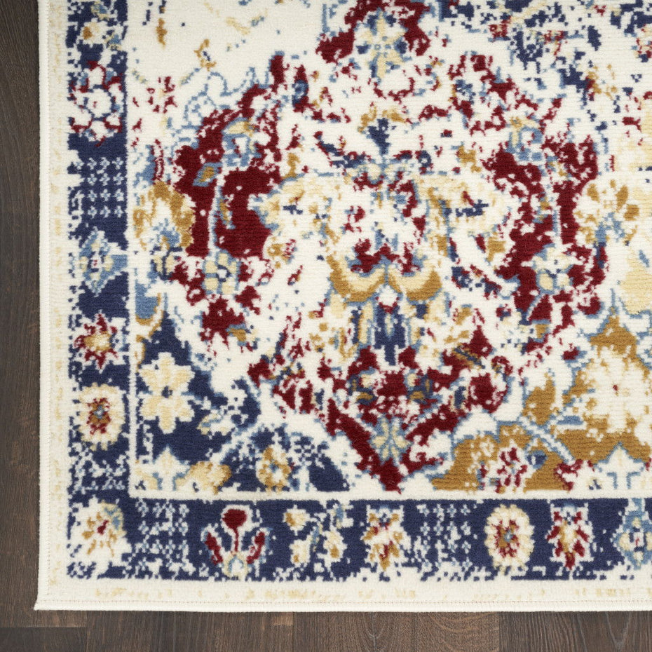 Damask Power Loom Distressed Area Rug - Navy Blue - 4' X 6'