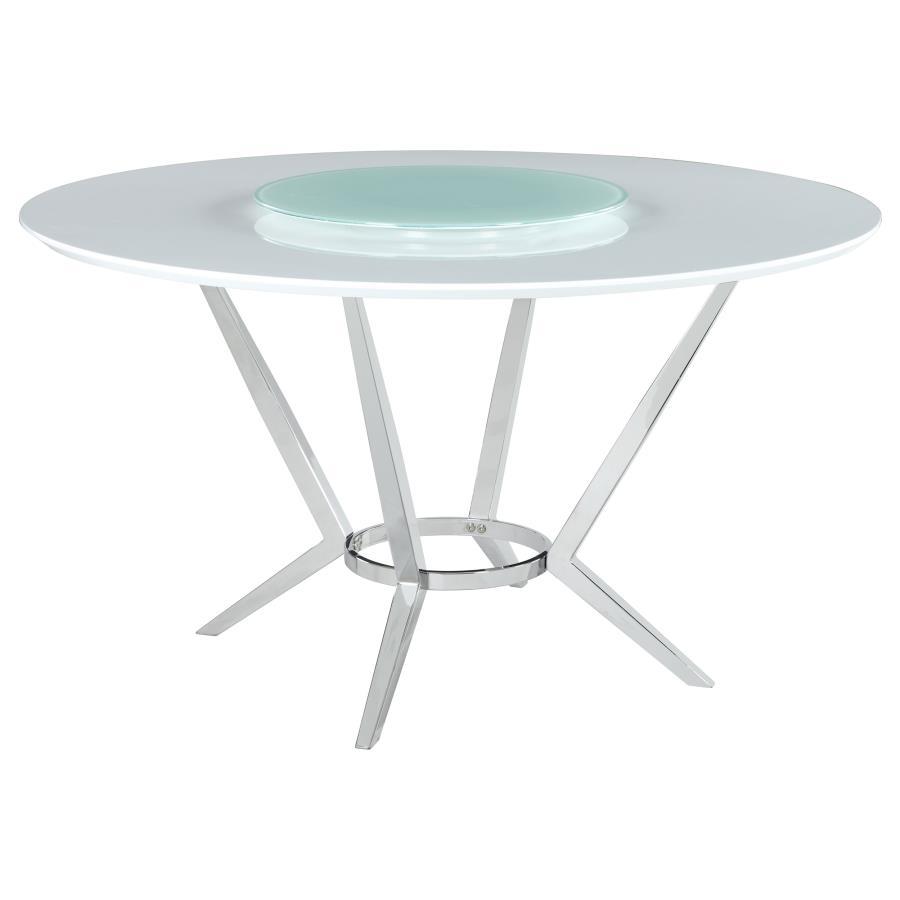 Abby - Round Lazy Susan Dining Table - White High Gloss by CoasterElevations | Bel Furniture
