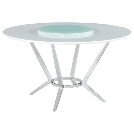 Abby - Round Lazy Susan Dining Table - White High Gloss by CoasterElevations | Bel Furniture