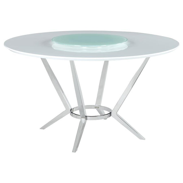Abby - Round Lazy Susan Dining Table - White High Gloss by CoasterElevations | Bel Furniture