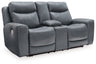 Mindanao - Power Reclining Loveseat With Console /Adj Hdrst Dark Gray by Signature Design by Ashley® | Bel Furniture