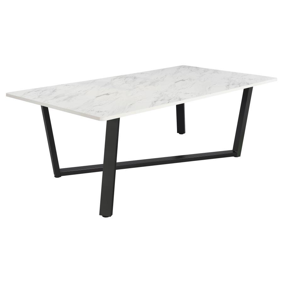 Mayer - Rectangular Faux Marble Dining Table - White by CoasterEssence | Bel Furniture