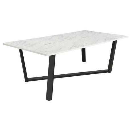 Mayer - Rectangular Faux Marble Dining Table - White by CoasterEssence | Bel Furniture