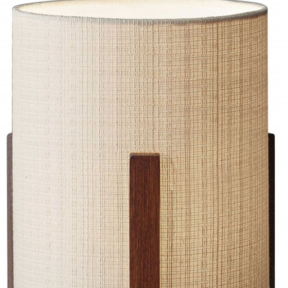 Cylindrical Linen Shade Table Lamp - Walnut Finish