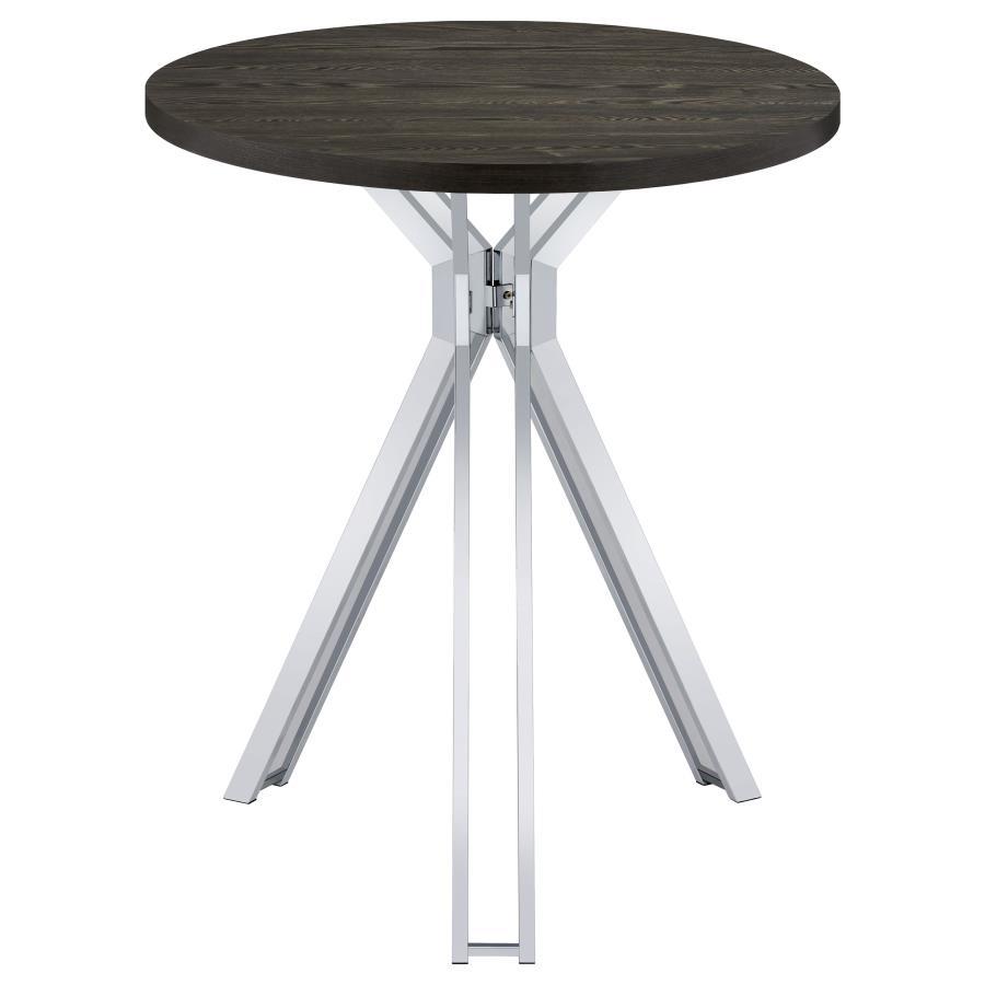 Edgerton - Round Wood Top Bar Table - Dark Oak And Chrome