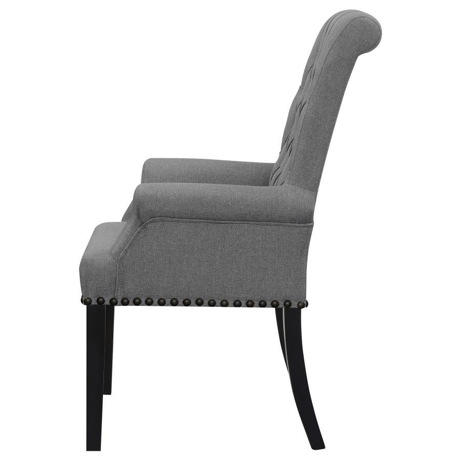 Alana - Upholstered Tufted Arm Chair With Nailhead Trim - Gray / Rustic Espresso