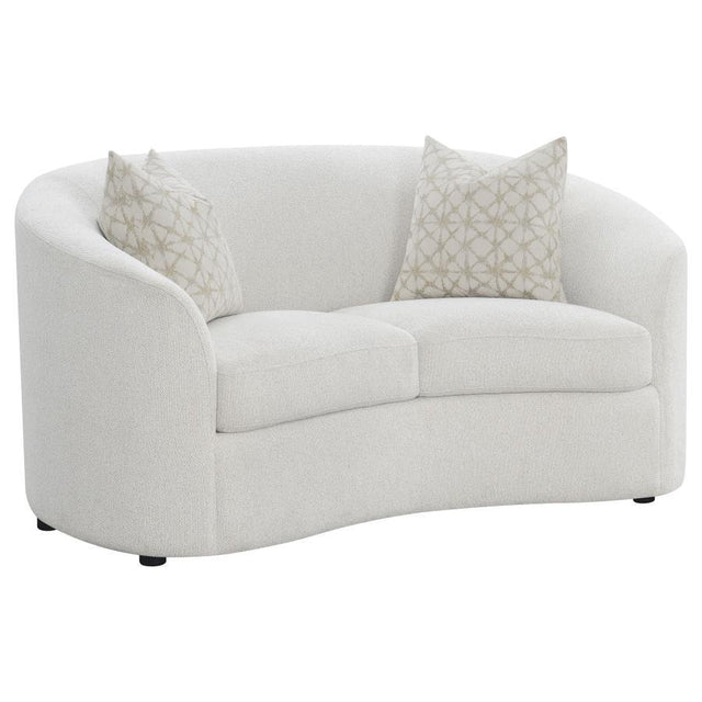 Rainn - Boucle Upholstered Sloped Arm Loveseat - Latte by CoasterEssence | Bel Furniture