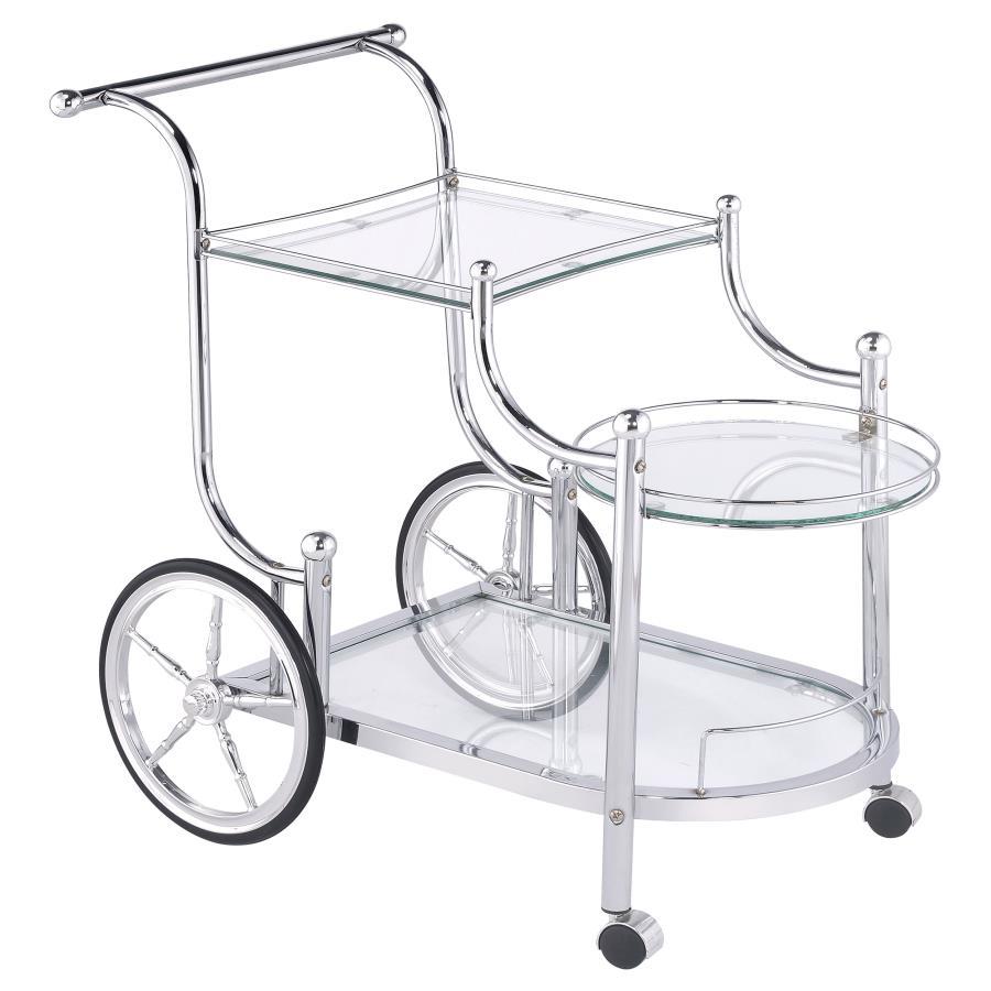 Sarandon - 3-Tier Glass Shelf Metal Bar Cart - Chrome by CoasterEveryday | Bel Furniture