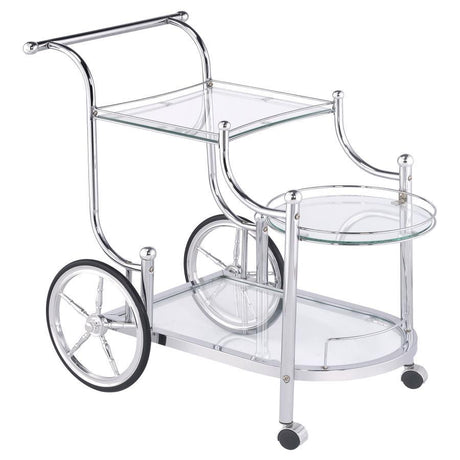 Sarandon - 3-Tier Glass Shelf Metal Bar Cart - Chrome by CoasterEveryday | Bel Furniture
