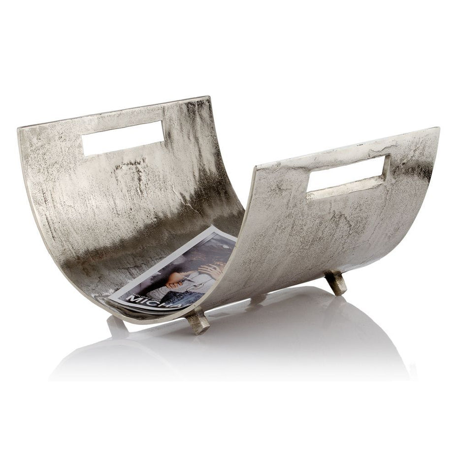 Modern Brushed Raw Magazine Basket - Silver