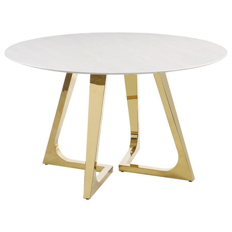 Gwynn - Round Marble Stainless Steel Dining Table - Gold by Coaster Fine Furniture | Bel Furniture