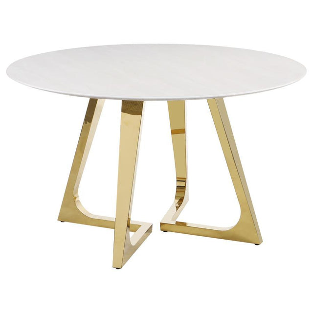Gwynn - Round Marble Stainless Steel Dining Table - Gold by Coaster Fine Furniture | Bel Furniture