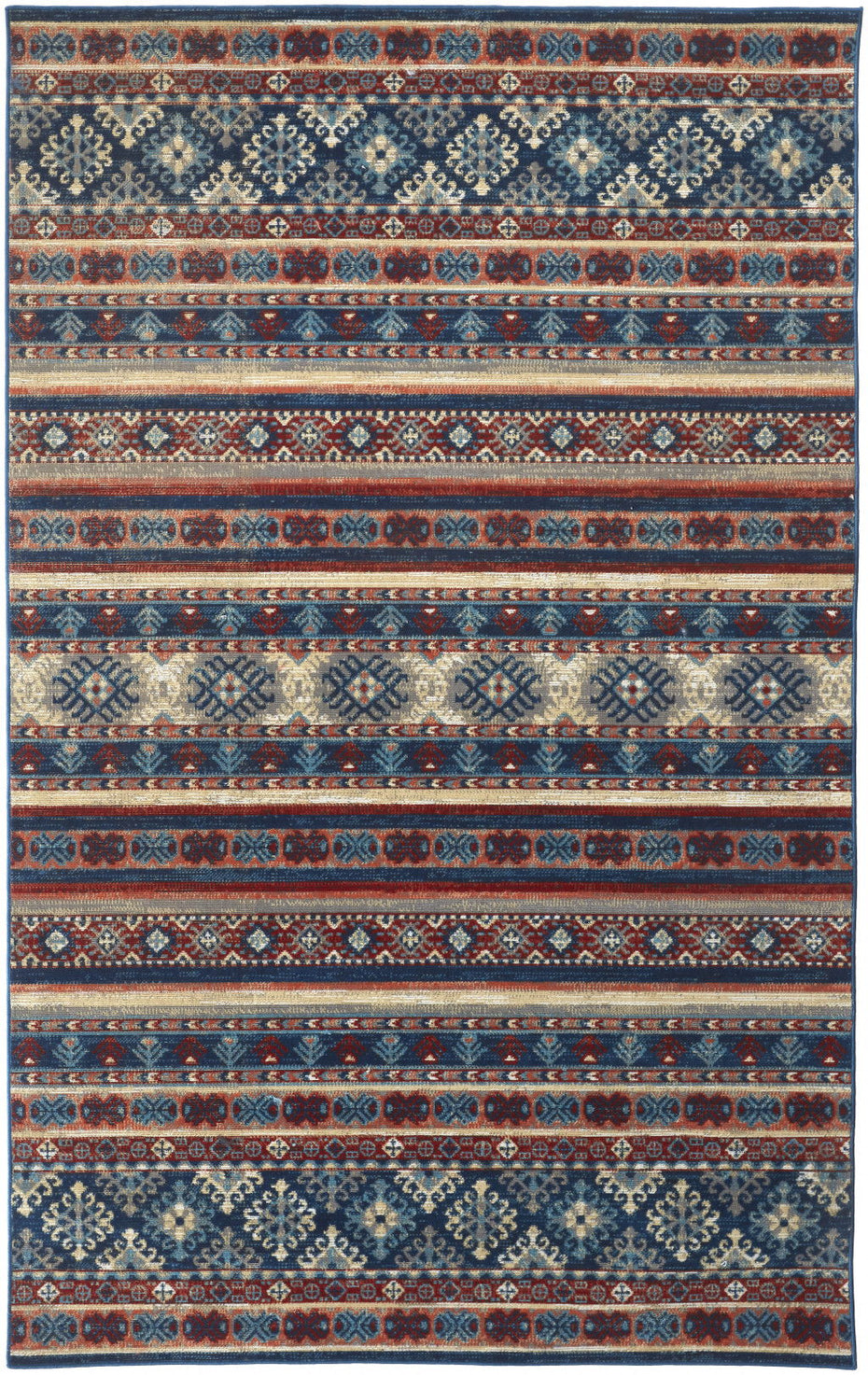 Geometric Power Loom Distressed Stain Resistant Area Rug - Blue Red And Ivory - 2' X 3'
