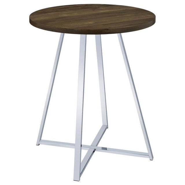 Burkhart - Round Pub Height Bistro Bar Table - Brown Oak by CoasterEveryday | Bel Furniture
