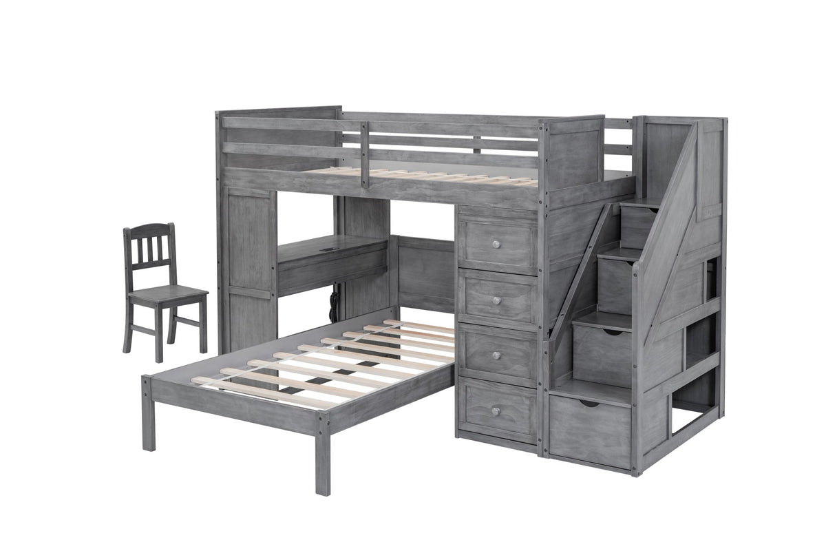 Twin over Twin Bunk Bed Set With Desk, Storage, And Chair by Mollai Collections | Bel Furniture